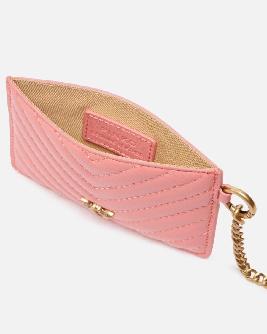 Accessorio porta carte in pelle matelassé con catenella - immagine 3