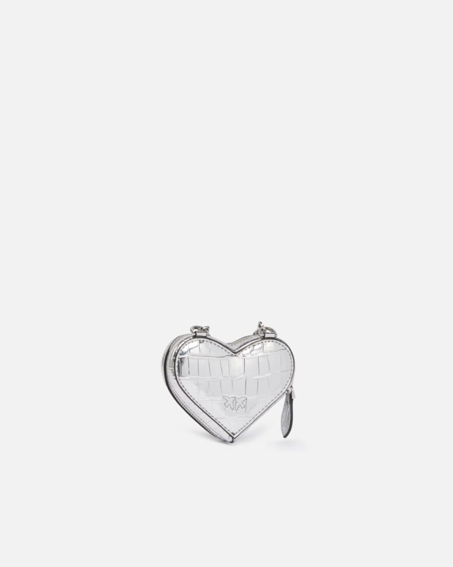 Accessorio portamonete cuore in pelle specchiata argento - immagine 2