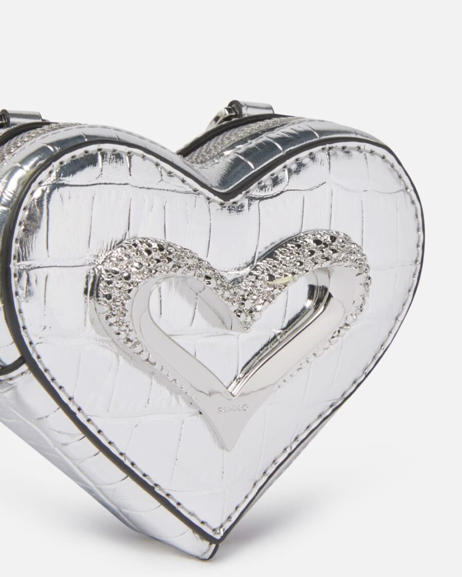 Accessorio portamonete cuore in pelle specchiata argento - immagine 3