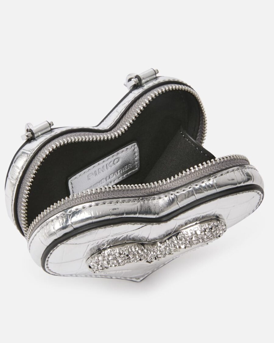 Accessorio portamonete cuore in pelle specchiata argento - immagine 4