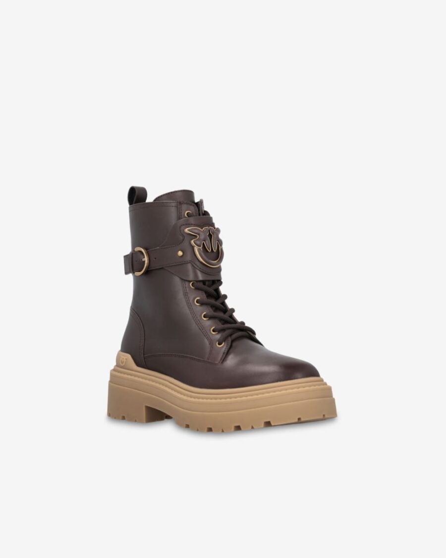 Leather combat boots with branded front strap - Image 2