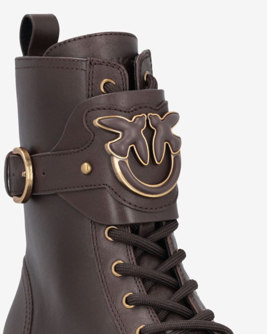 Leather combat boots with branded front strap - Image 4