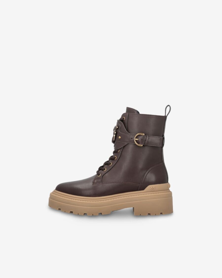 Leather combat boots with branded front strap - Image 5