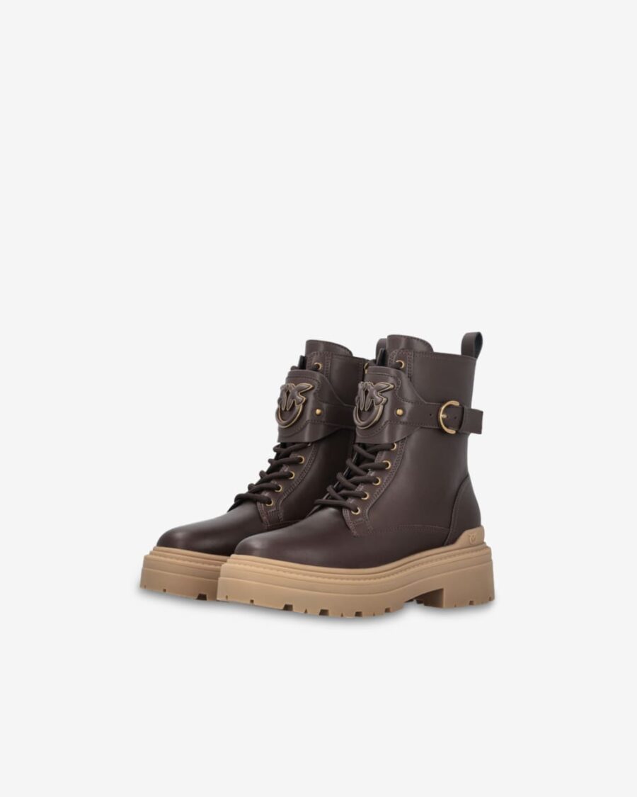 Leather combat boots with branded front strap - Image 6