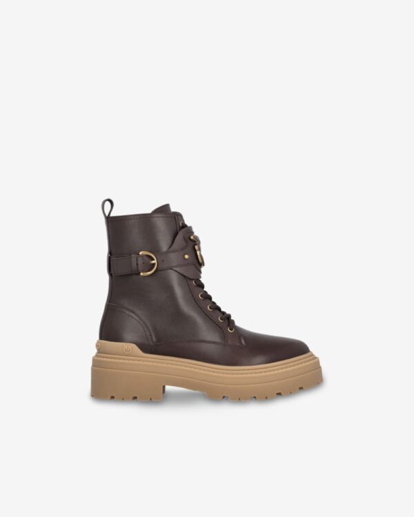Leather combat boots with branded front strap pepe