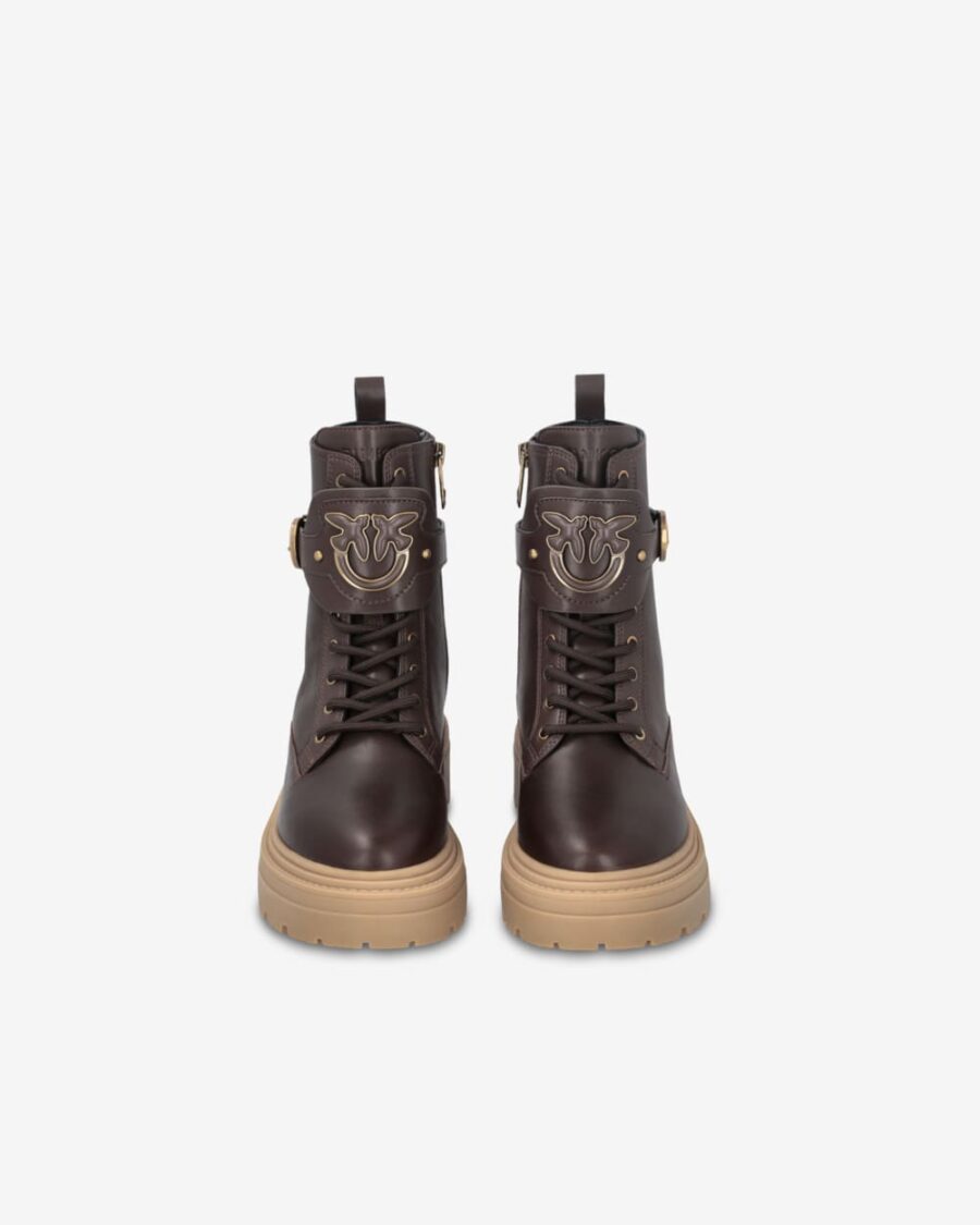 Leather combat boots with branded front strap - Image 8