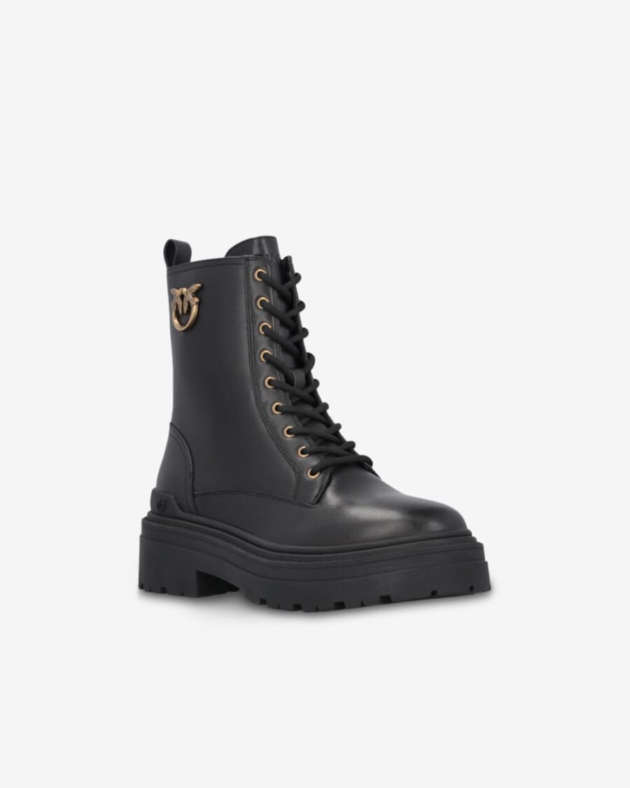 Anfibi in pelle con logo in metallo - immagine 2