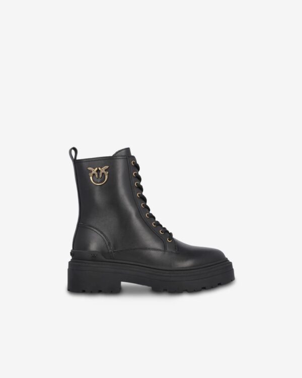 Leather combat boots with metal logo nero limousine