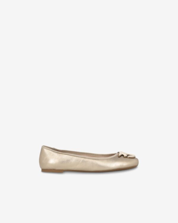 Ballerine pelle laminata con nastri rimovibili light gold