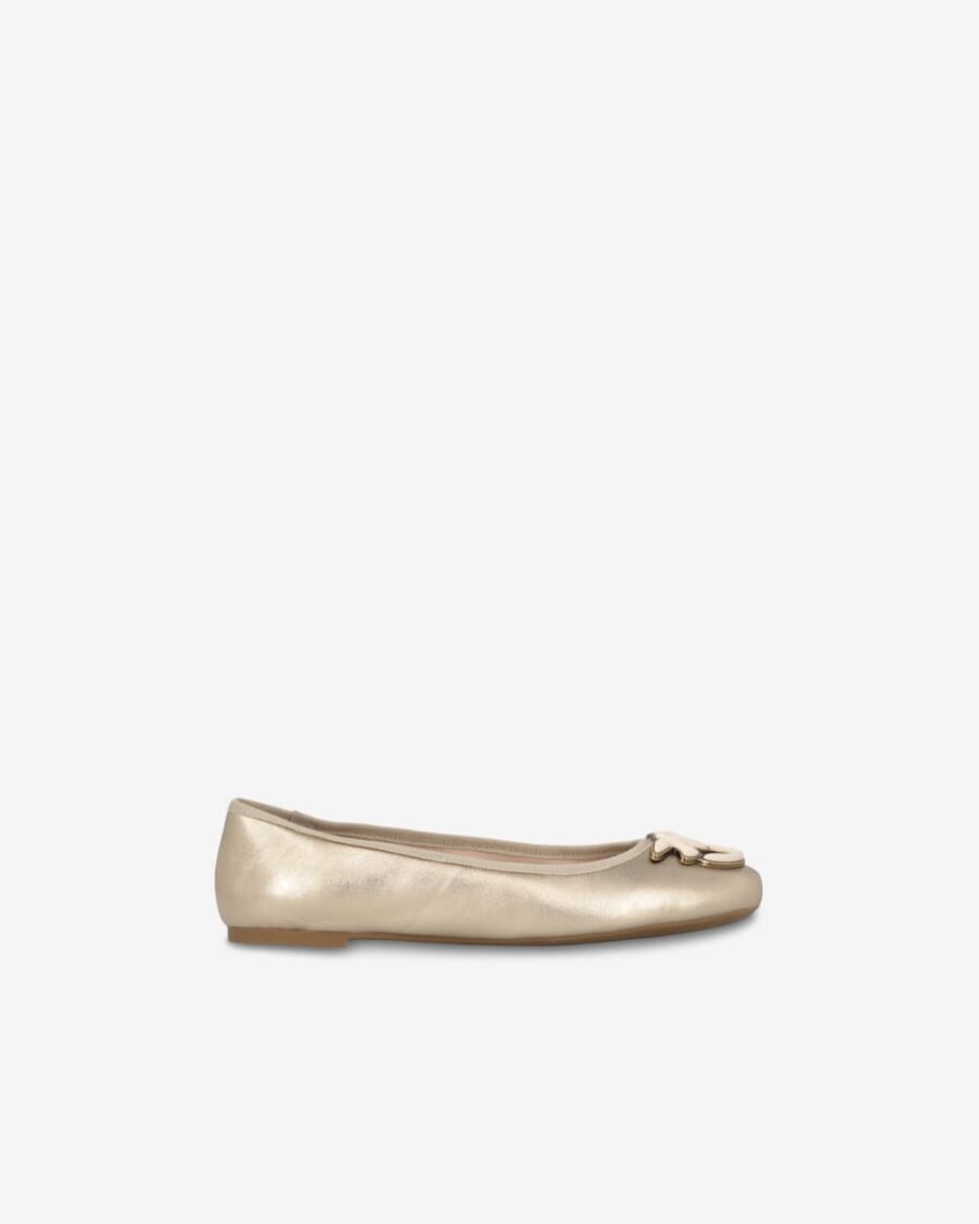Ballerine pelle laminata con nastri rimovibili light gold