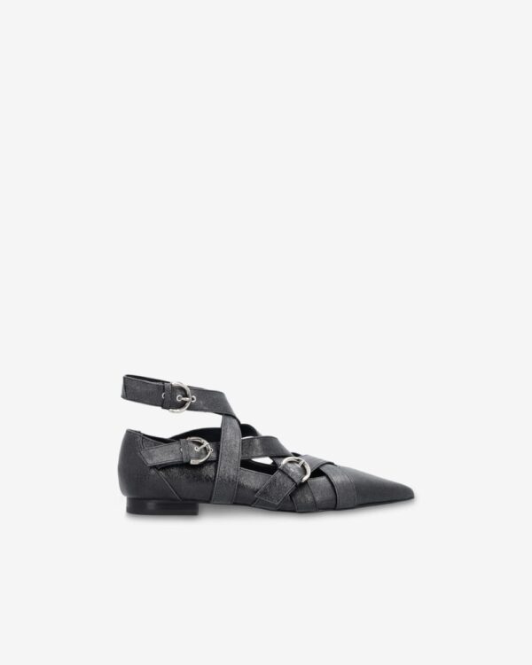 Ballerine slingback in pelle con cinturini incrociati nero limousine