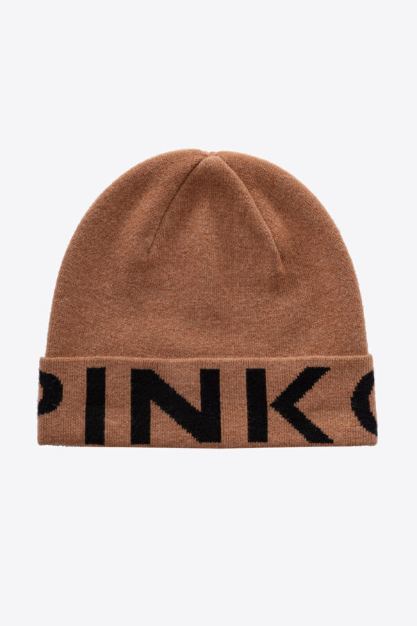 Berretto cuffia con maxi logo cammello e nero
