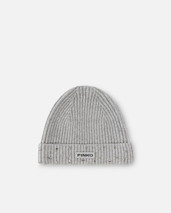 Ribbed beanie with crystals argento e metallizzato