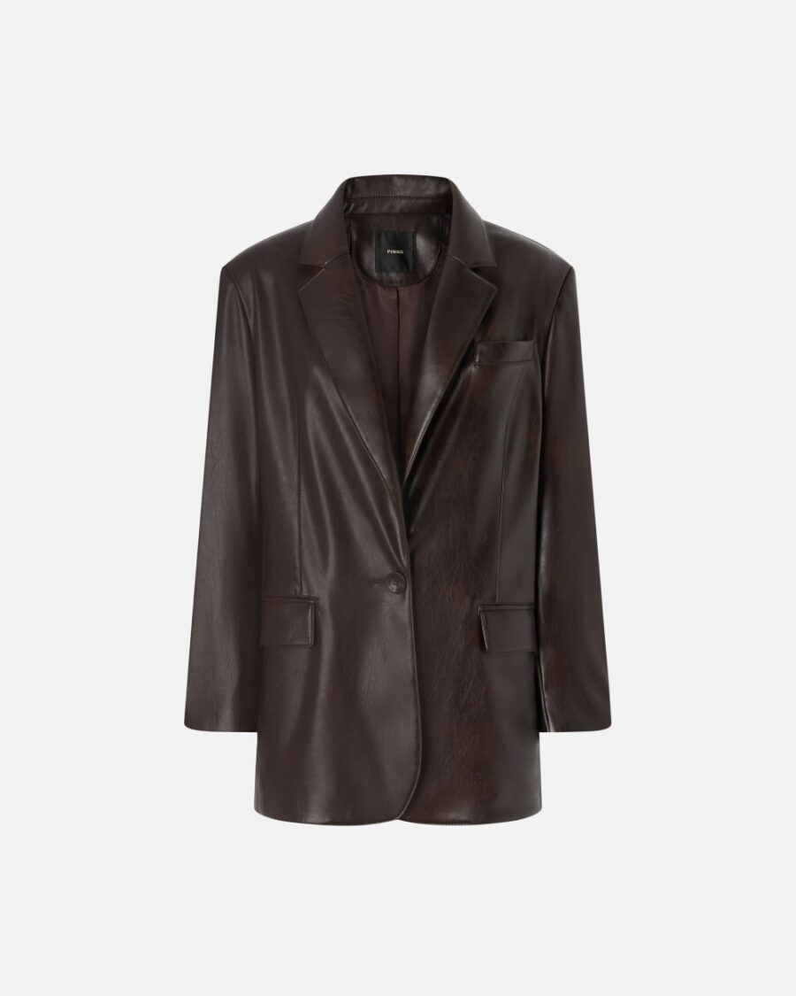 Blazer classico tessuto effetto pelle marrone e chicco di caffe'