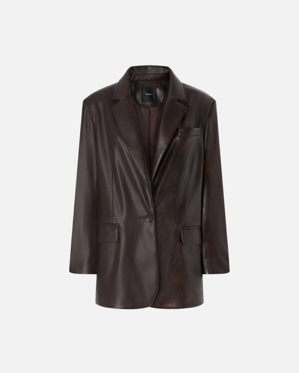 Leather-effect classic blazer marrone e chicco di caffe'