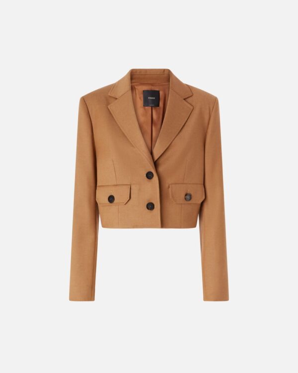 Blazer corto monopetto in flanella di lana marrone noce