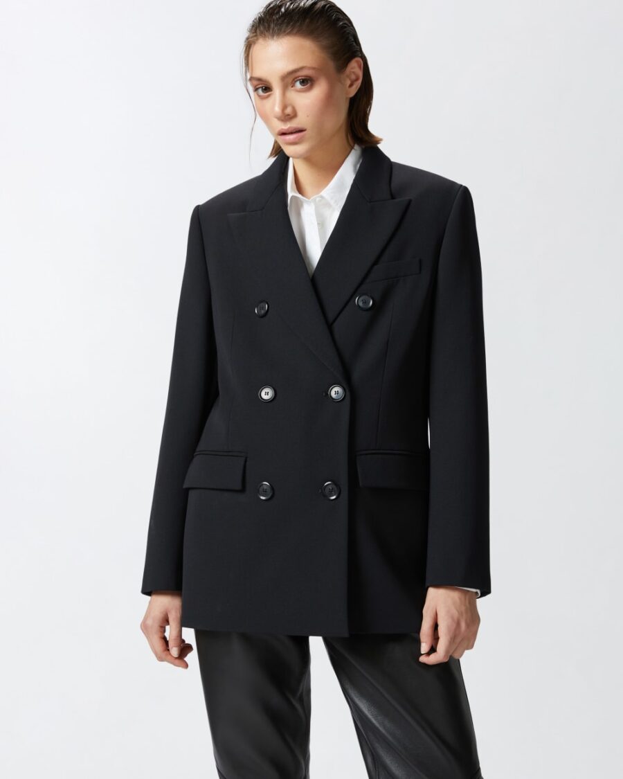 Blazer doppiopetto oversize in twill misto lana nero limousine