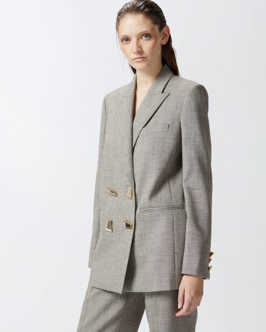 Blazer fresco lana con bottoni geometrici beige  e  creta