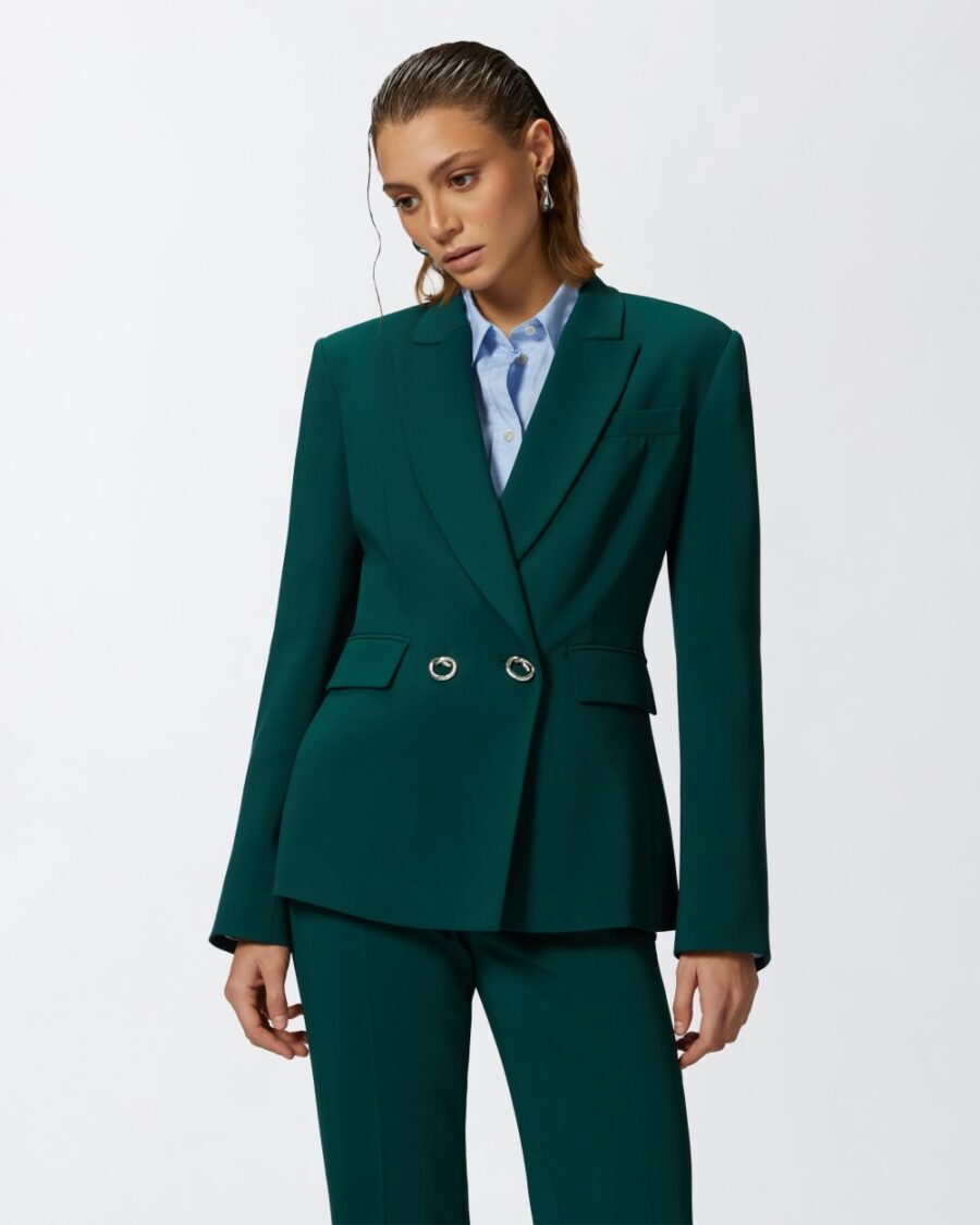 Blazer in cady tecnico con bottoni in metallo verde bottiglia scuro