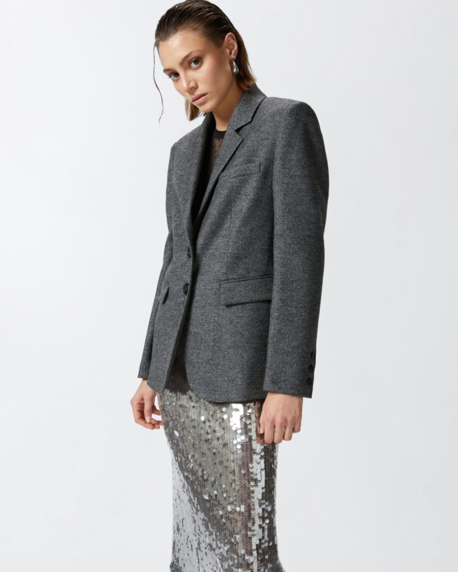 Blazer in flanella fantasia sale e pepe nero e grigio