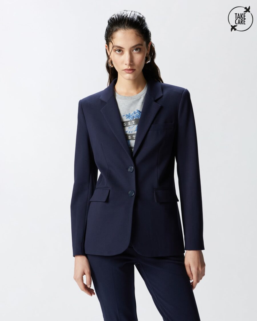 Blazer monopetto con spalle costruite blu e eclissi totale