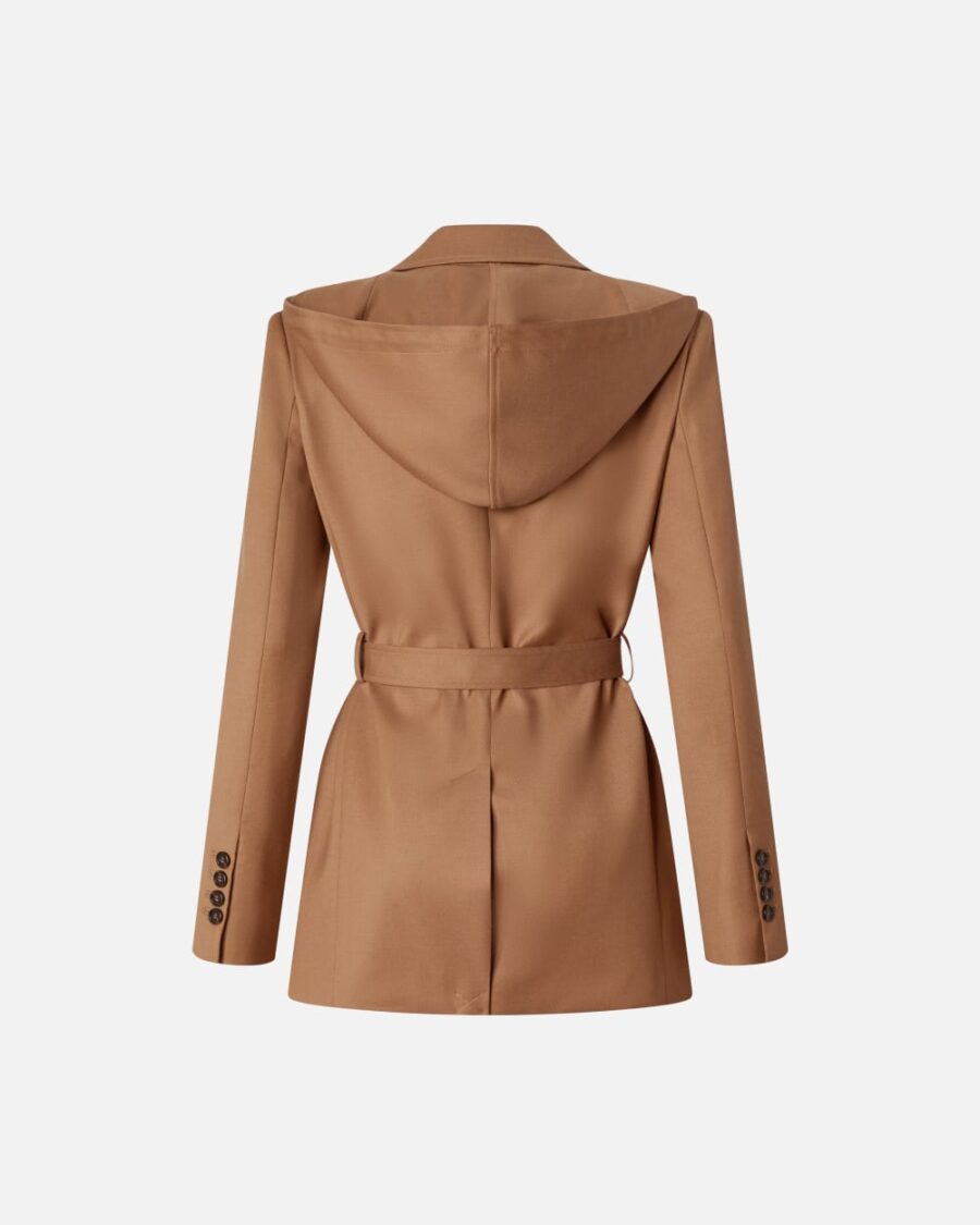 Blazer monopetto in flanella con cappuccio e cintura - immagine 2