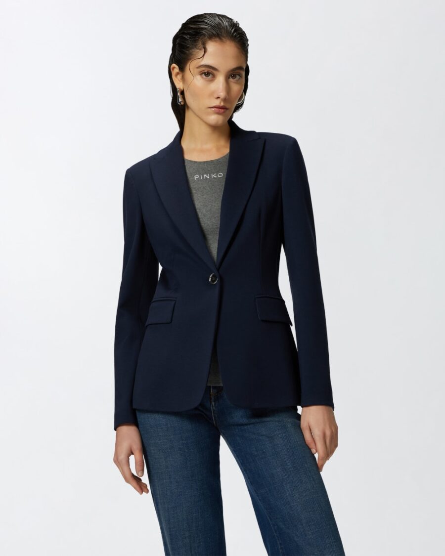 Blazer monopetto in tessuto tecnico blu e eclissi totale
