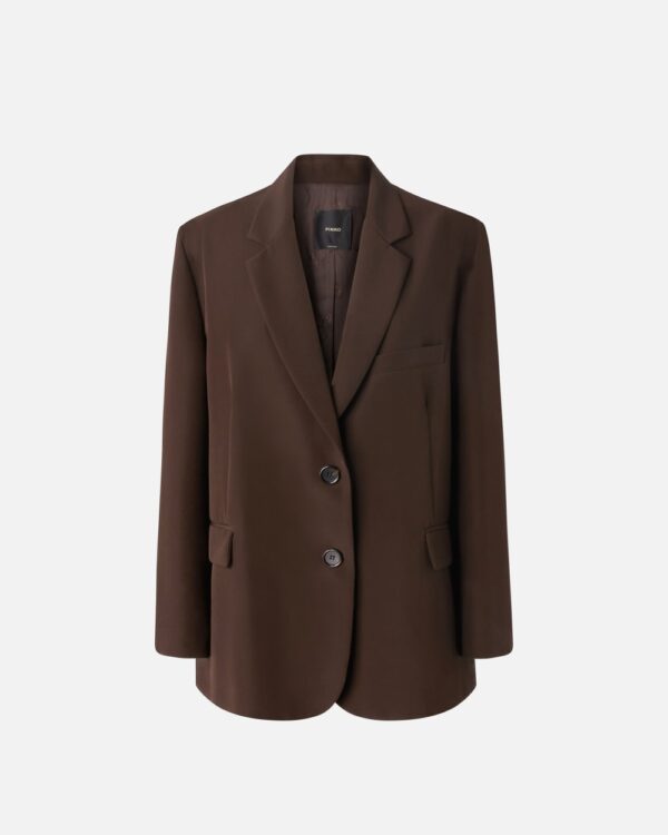 Blazer monopetto oversize in tessuto tecnico marrone e chicco di caffe'