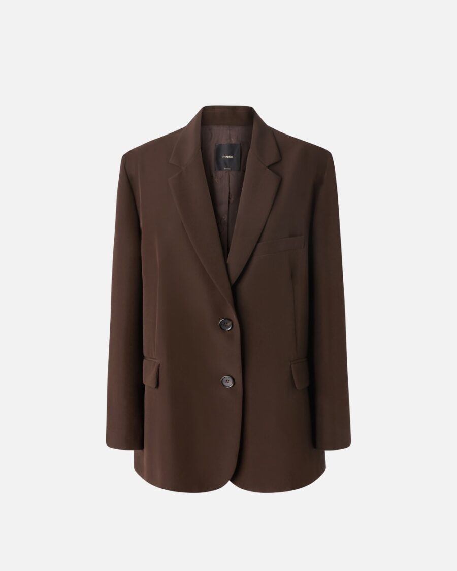 Blazer monopetto oversize in tessuto tecnico marrone e chicco di caffe'