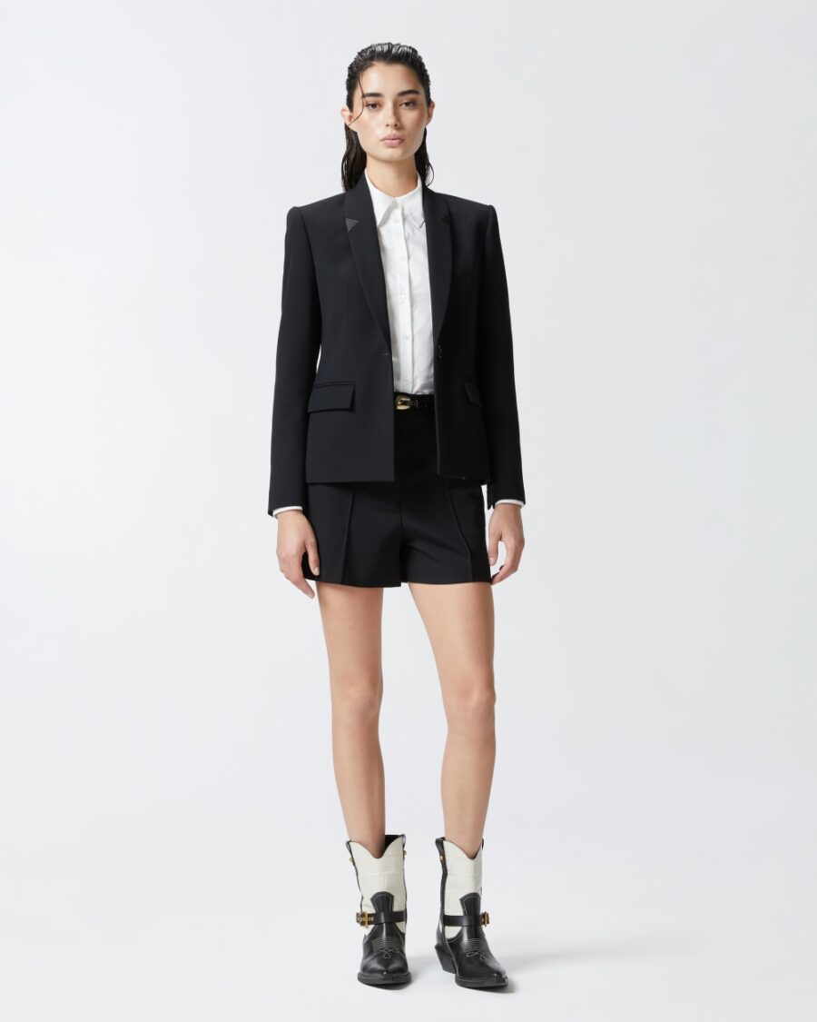 Blazer nero monopetto in twill di lana - immagine 4