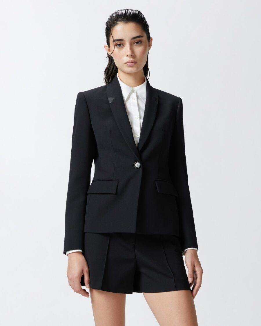 Blazer nero monopetto in twill di lana nero limousine
