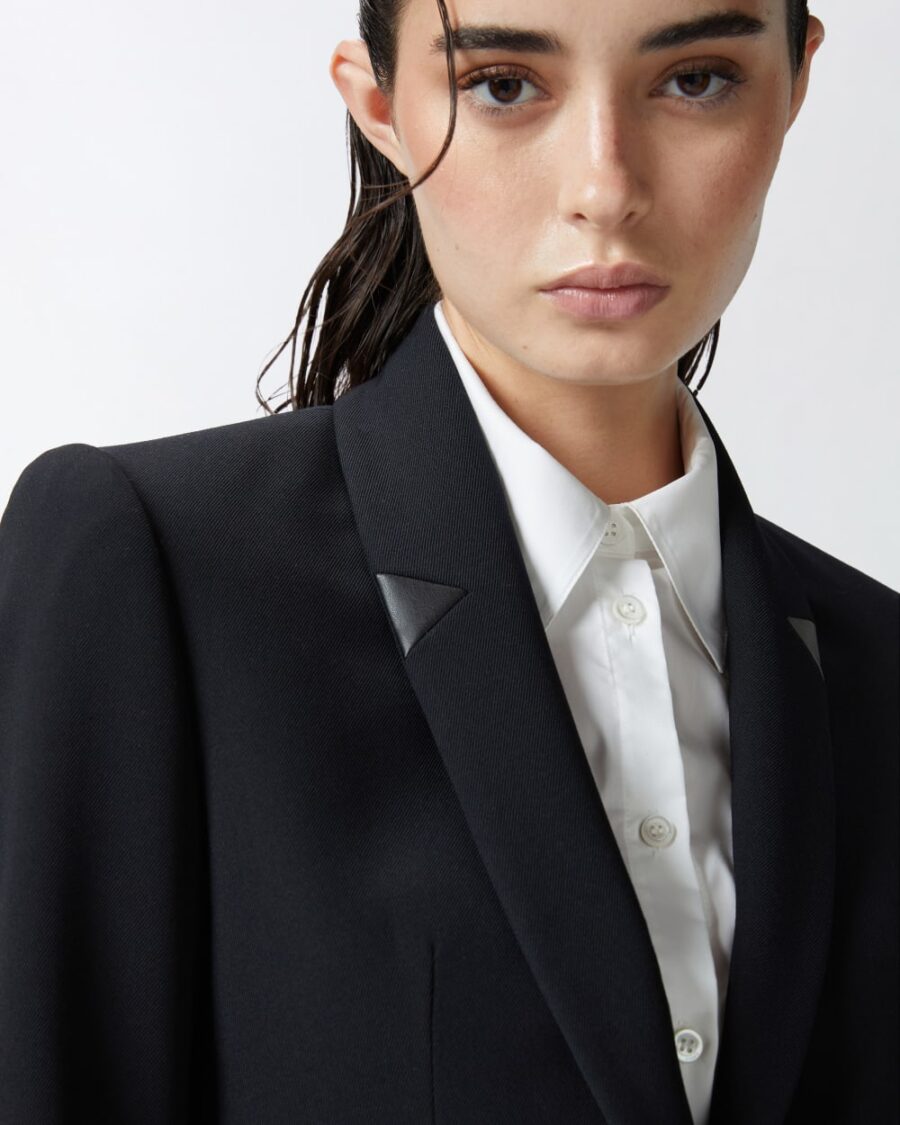 Blazer nero monopetto in twill di lana - immagine 6