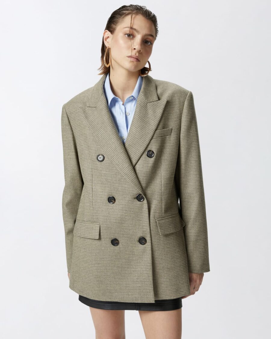 Blazer oversize doppiopetto a quadretti mul cammello e verde