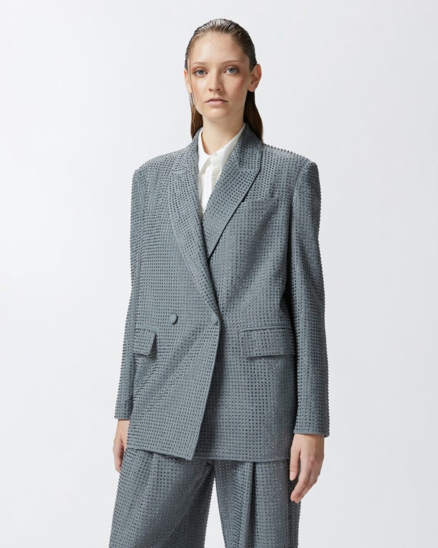Blazer oversize doppiopetto con strass grigio  e  ebano