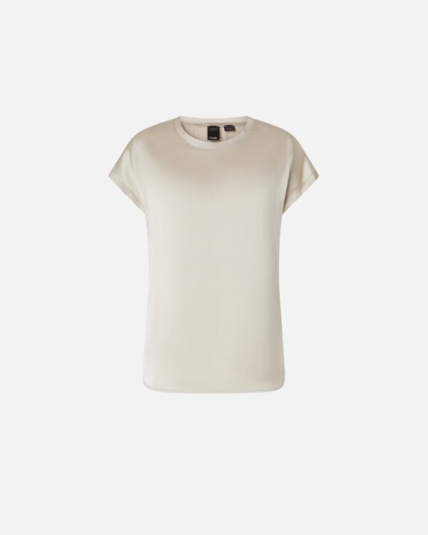 Blusa a maniche corte in misto seta nuvola argento