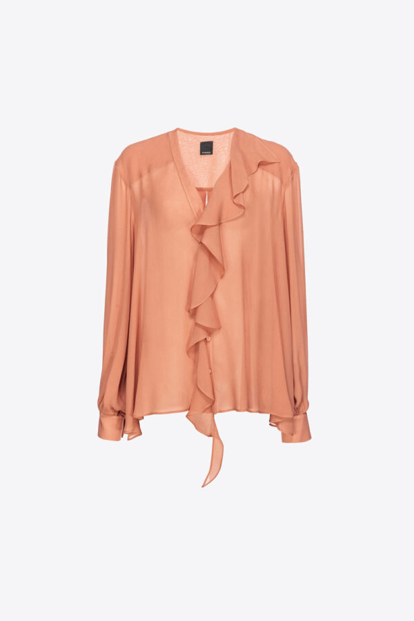 Blusa con volant marrone fard rosiccio
