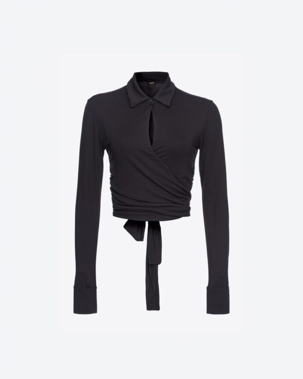 Blusa corta con colletto nero limousine