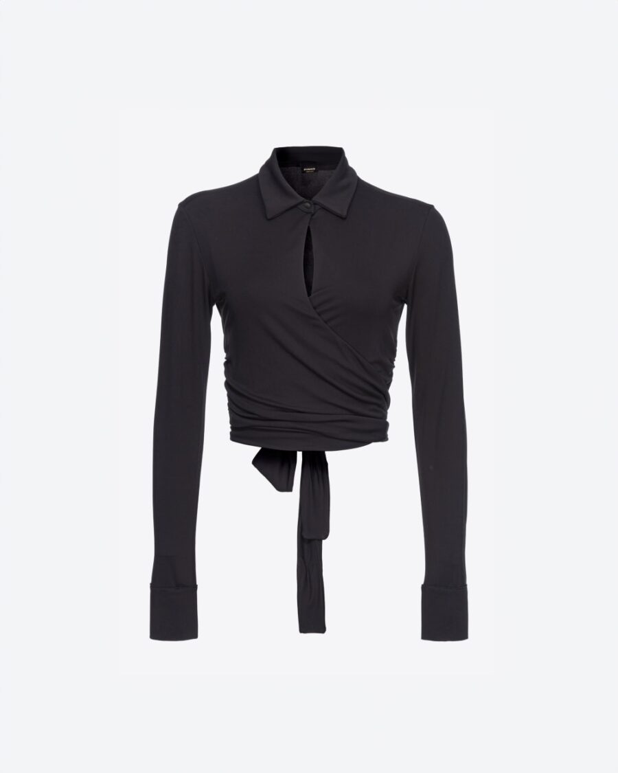 Blusa corta con colletto nero limousine