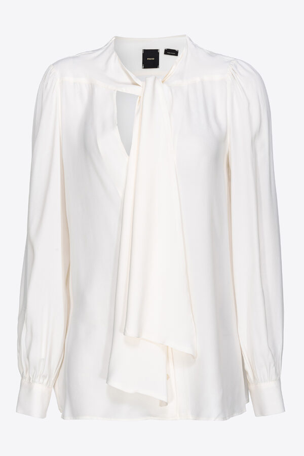 Blusa crêpe de Chine con fusciacca biancoegelato vaniglia