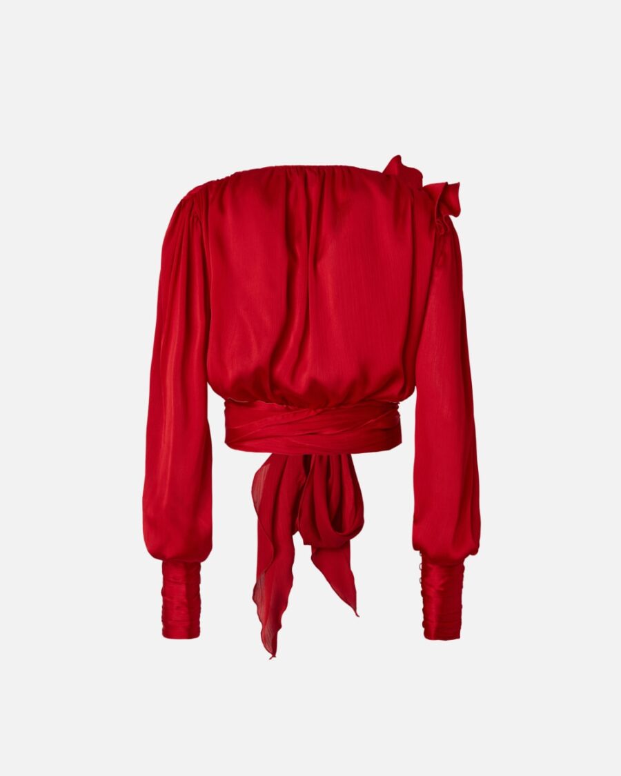 Blusa cropped in satin con applicazioni - immagine 2