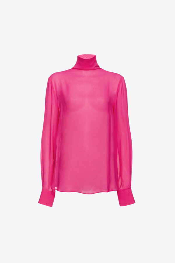 Blusa georgette collo alto pink pinko