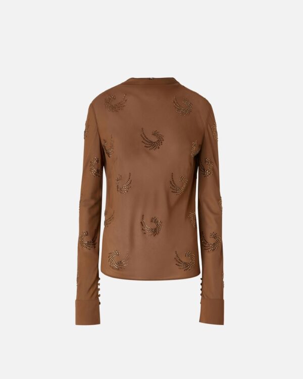 Georgette blouse with rhinestone swirls marrone  e  pigna