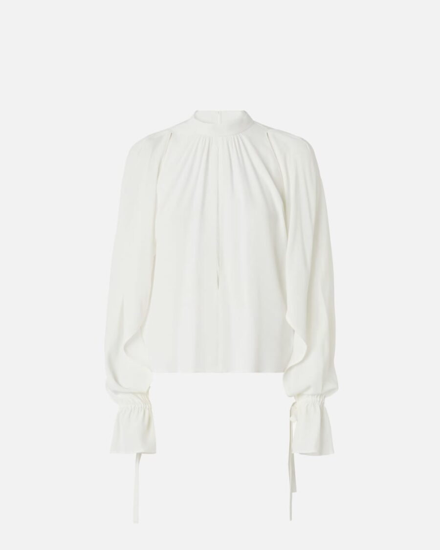 Silk-blend blouse with ruffled sleeves bianco e gelato vaniglia