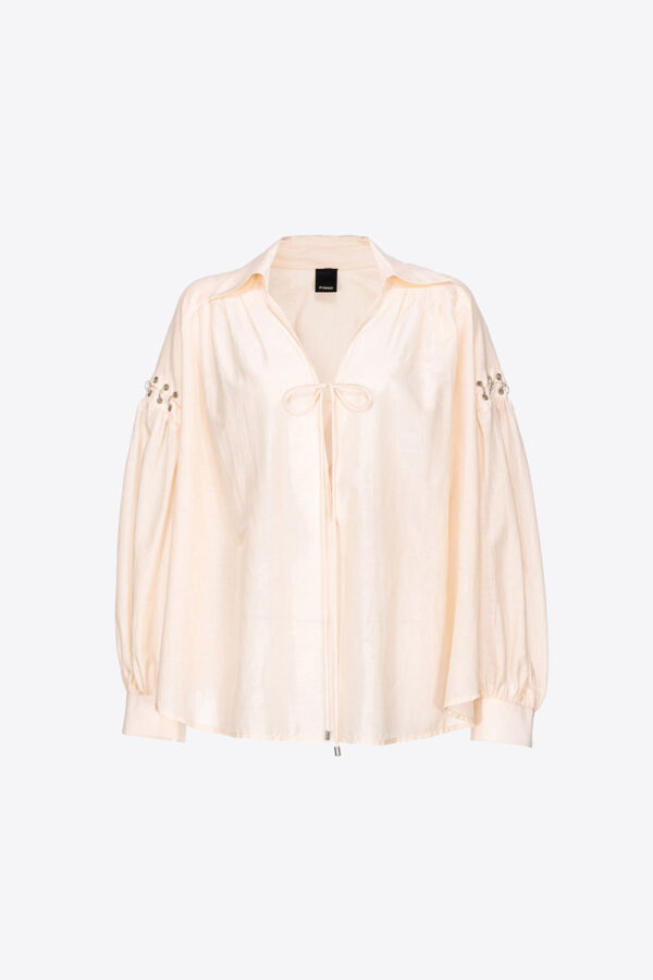 Blusa in voile con piercing rosa tinta