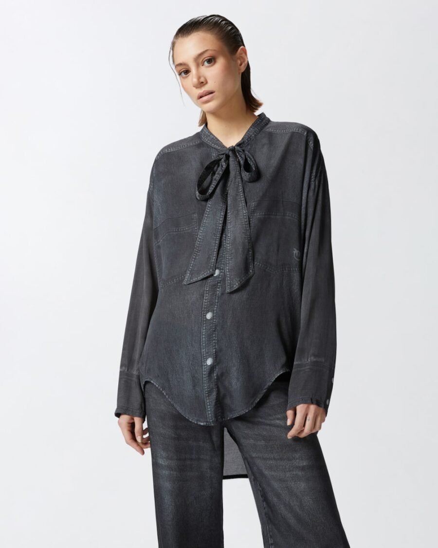 Blusa leggera stampa denim black grigio e nero