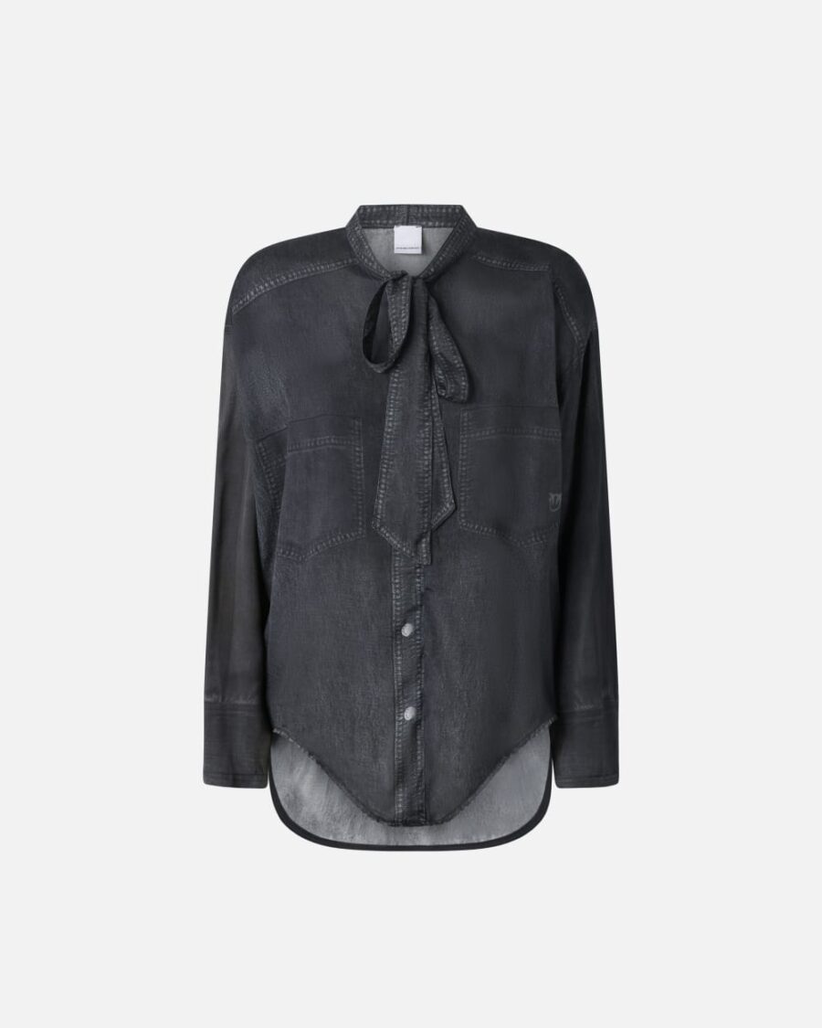 Blusa leggera stampa denim black grigio e nero