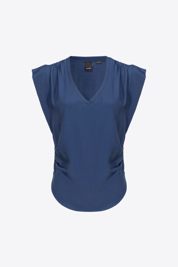 Blusa misto seta orlo stondato blu cerimonia