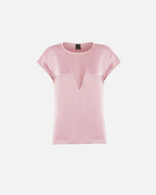 Blusa t-shirt satin e georgette rosa antico