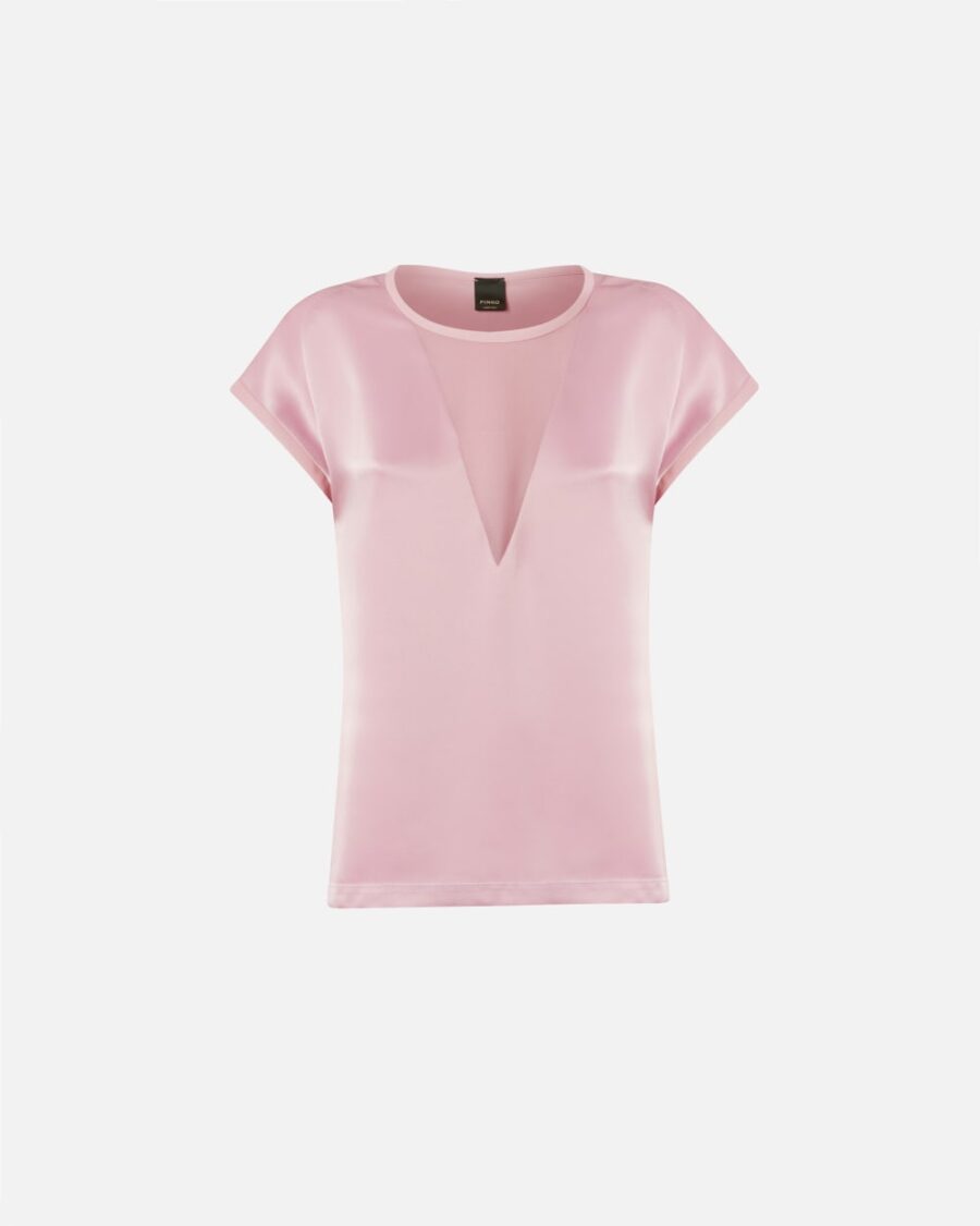 Blusa t-shirt satin e georgette rosa antico
