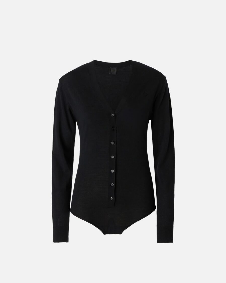 Extra-fine wool buttoned body with V-neck nero limousine